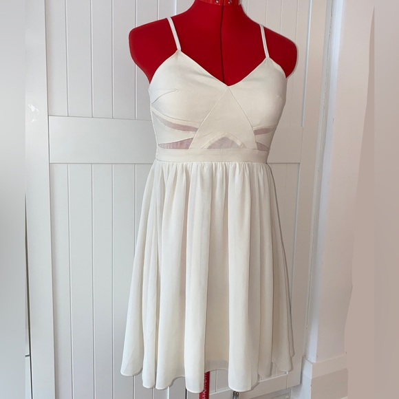 Flowy Mini Dress, Adjustable Straps, Cream, Smocked Back Panel, Women's (US S) - Picture 1 of 9
